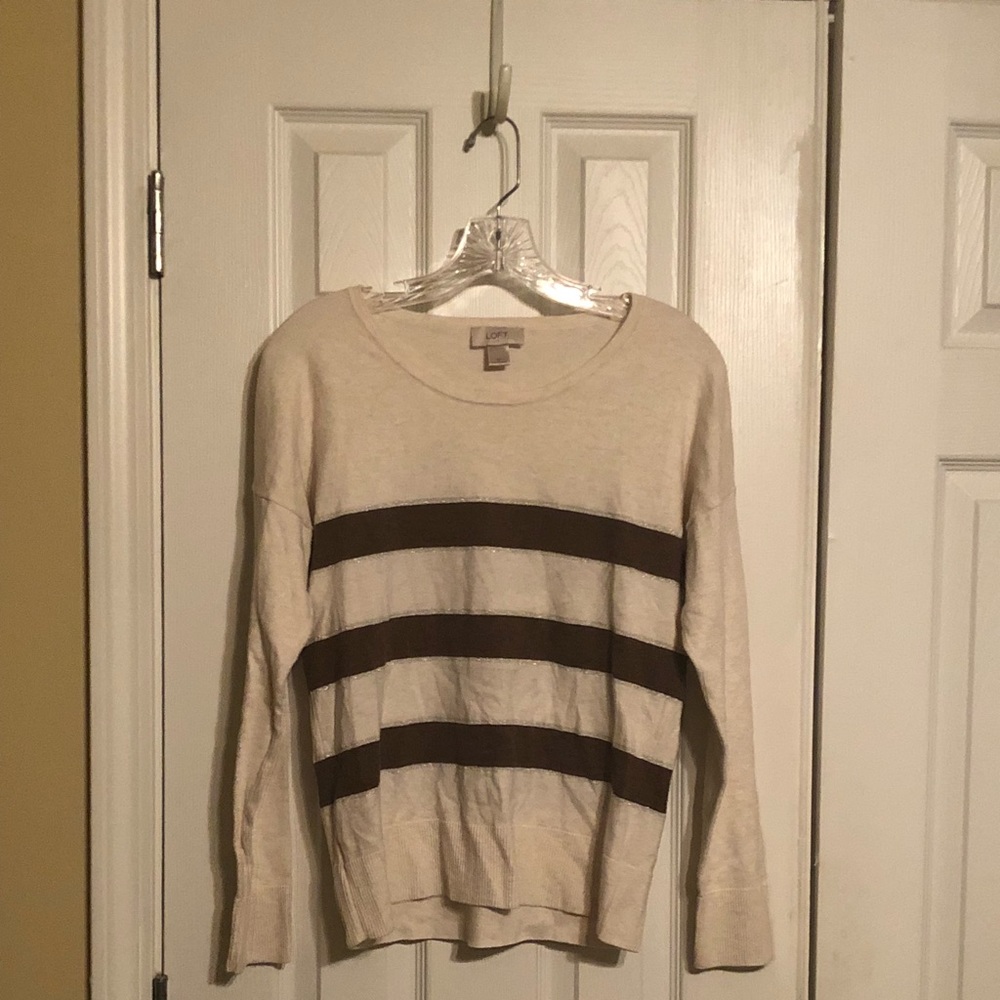 Cream with brown & silver stripe sweater